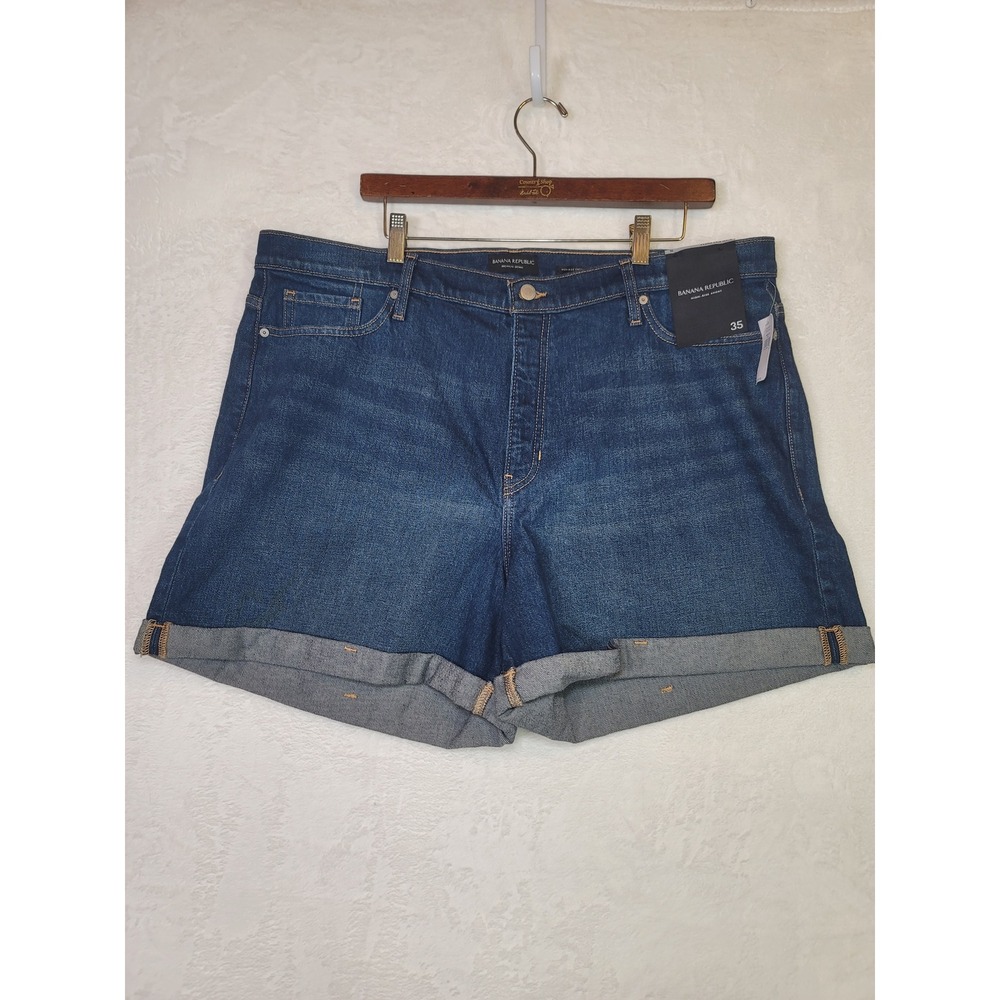 Banana Republic Euro Summer Denim Shorts Vaca Casual Dark Wash Cuffed Size 35